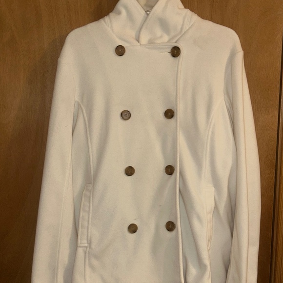 Land's End Womens Jacket Fleece Ultrasoft Button Collared Pockets Ivory White - Picture 1 of 2